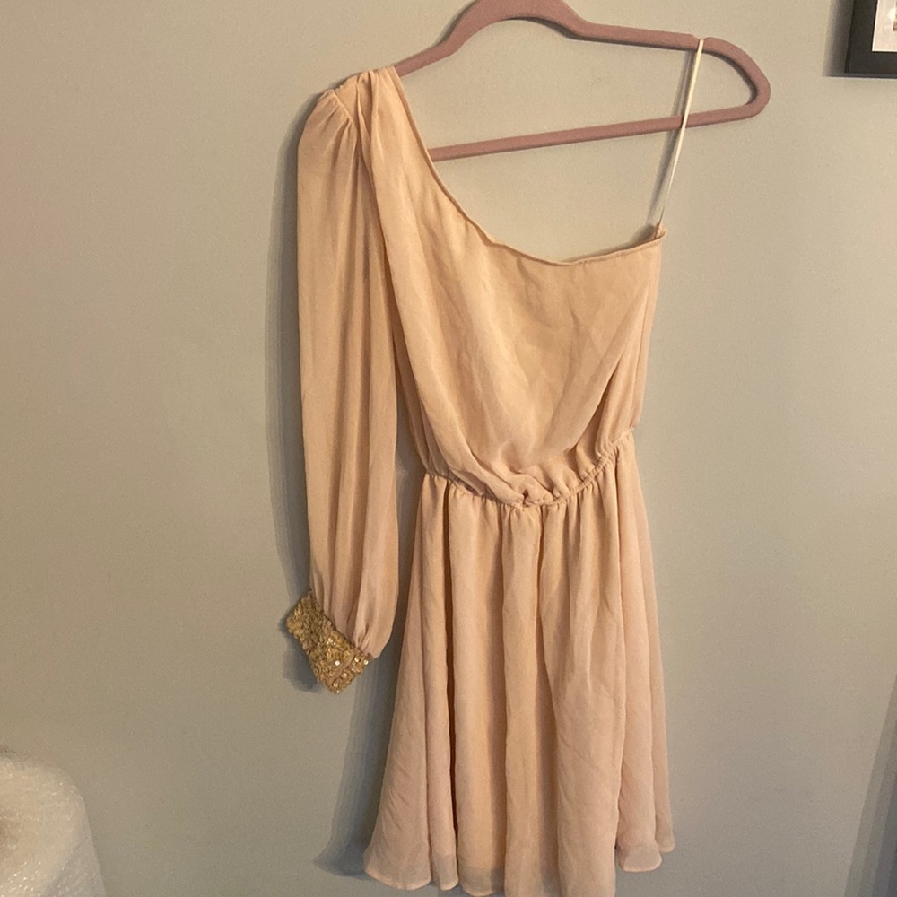 ASOS one shoulder pink chiffon dress